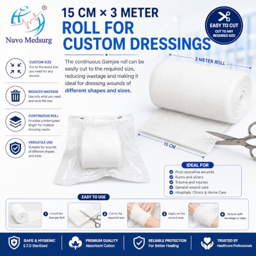Image of E.T.O-Sterile Gamjee Roll | Size: 15cm x 3m | Pack of 1 Roll | Medical-Grade Absorbent Cotton | For External Use Only | Suitable for Hospitals, Clinics, First Aid Kits & Home Care.