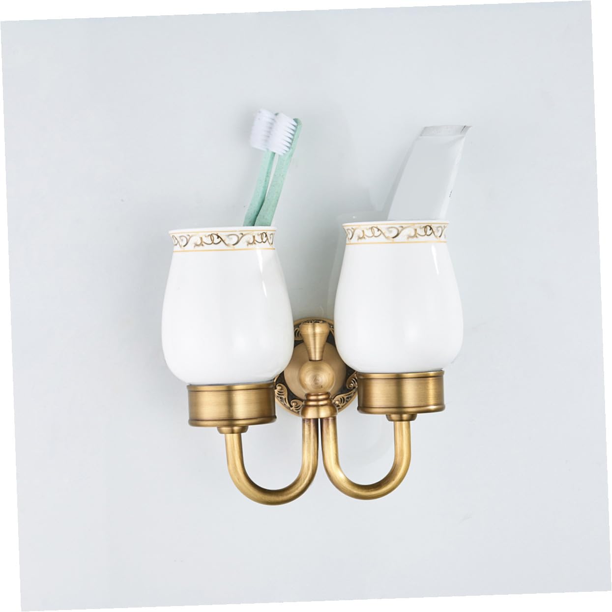 Alipis Portavasos De Cerámica Estilo Antiguo Vintage Soporte De Pared Doble para Cepillos De Dientes y Vasos para Baño Hogar y Hotel