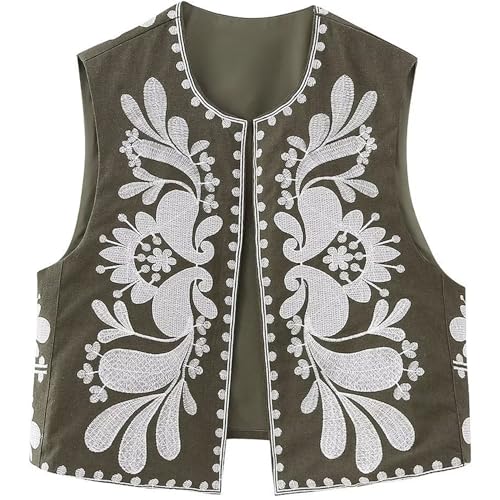 Gilet brodé sans manches hauts courts ouverts femme floral boho