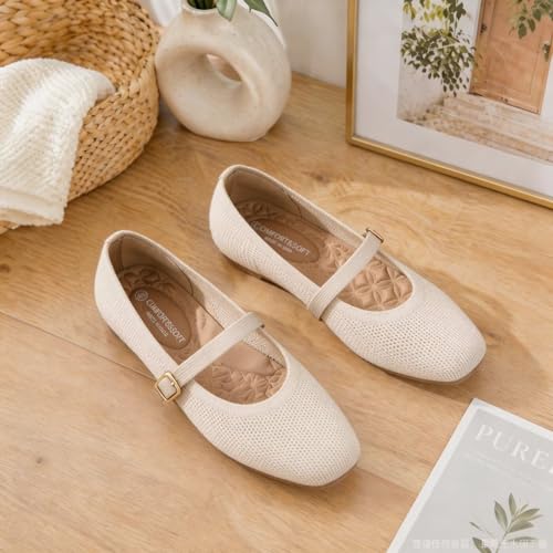 Image of Frank Mully Womens Casual Flat Shoes Square Toe Shoes Knitted Mesh Flat Comfort Work Flat Shoes for Daily Washable