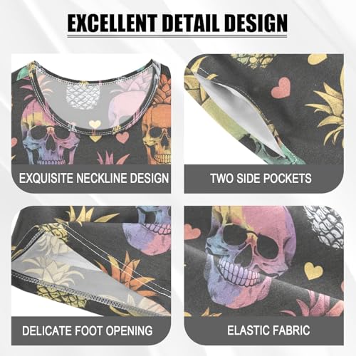 ALAZA Rainbow Skulls Hearts Pineapple Pajama Set Short Sleeve Sleepwear Soft Lounge Nightwear4