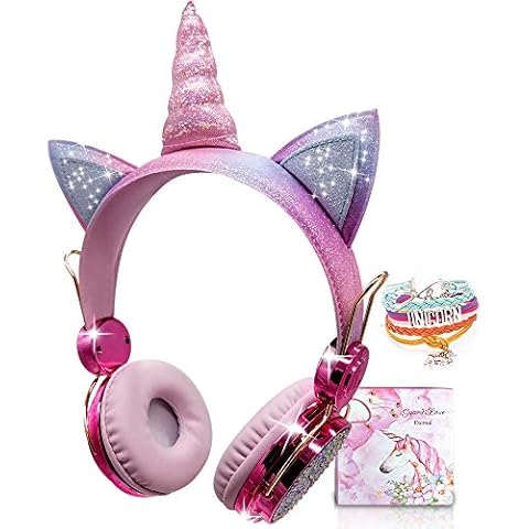 TCJJ Kids Headphones, Wireless Headphones for Kids Unicorn Headphones for Girls Bluetooth Headphones w/Mic with Adjustable Headband, Over On Ear Headset for Smartphones/School/Kindle/Tablet/PC (Pink) Cover
