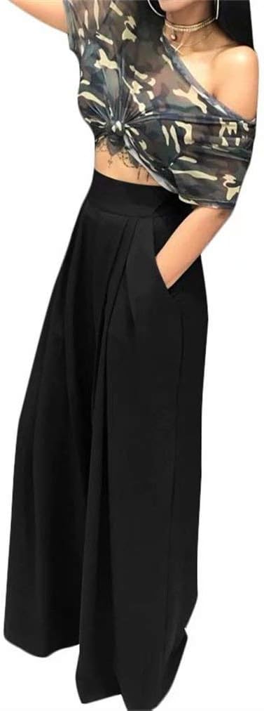 LROSEY Women Casual Stretchy Wide Leg Palazzo Pants with Pockets Flowy Dress Pants High Waisted Trousers - Image 3