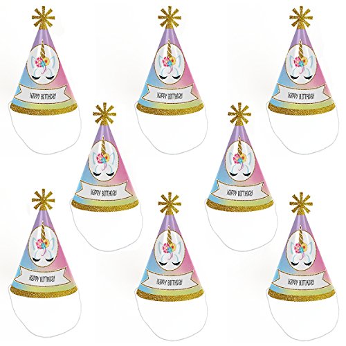 Rainbow Unicorn - Cone Magical Unicorn Happy Birthday Party Hats For Kids And Adults - Set Of 8 (Standard Size) #TOP4