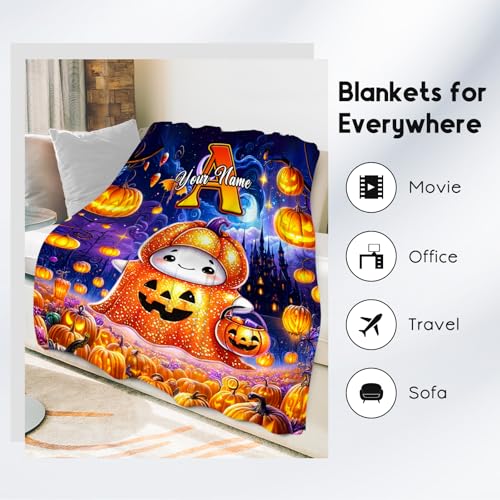 Halloween Blanket, Custom Kids Blanket with Name, Personalized Gifts for Boys Girls, Custom Monogram Gifts, Plush Throw for Teens Adults (4 Sizes Choose)