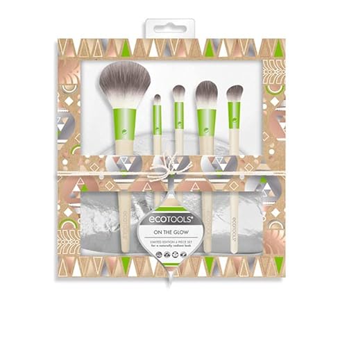 Kit de brochas de maquillaje EcoTools 3146 Vibes con bolsa de viaje para base y corrector.