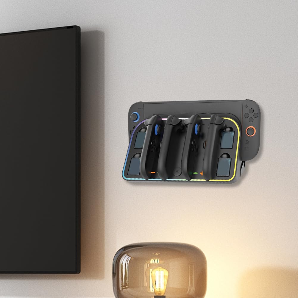 Schalten Sie 2 Wandmontageladestation mit RGB-Beleuchtung und 4 Controller-Slots for Joy-Con
