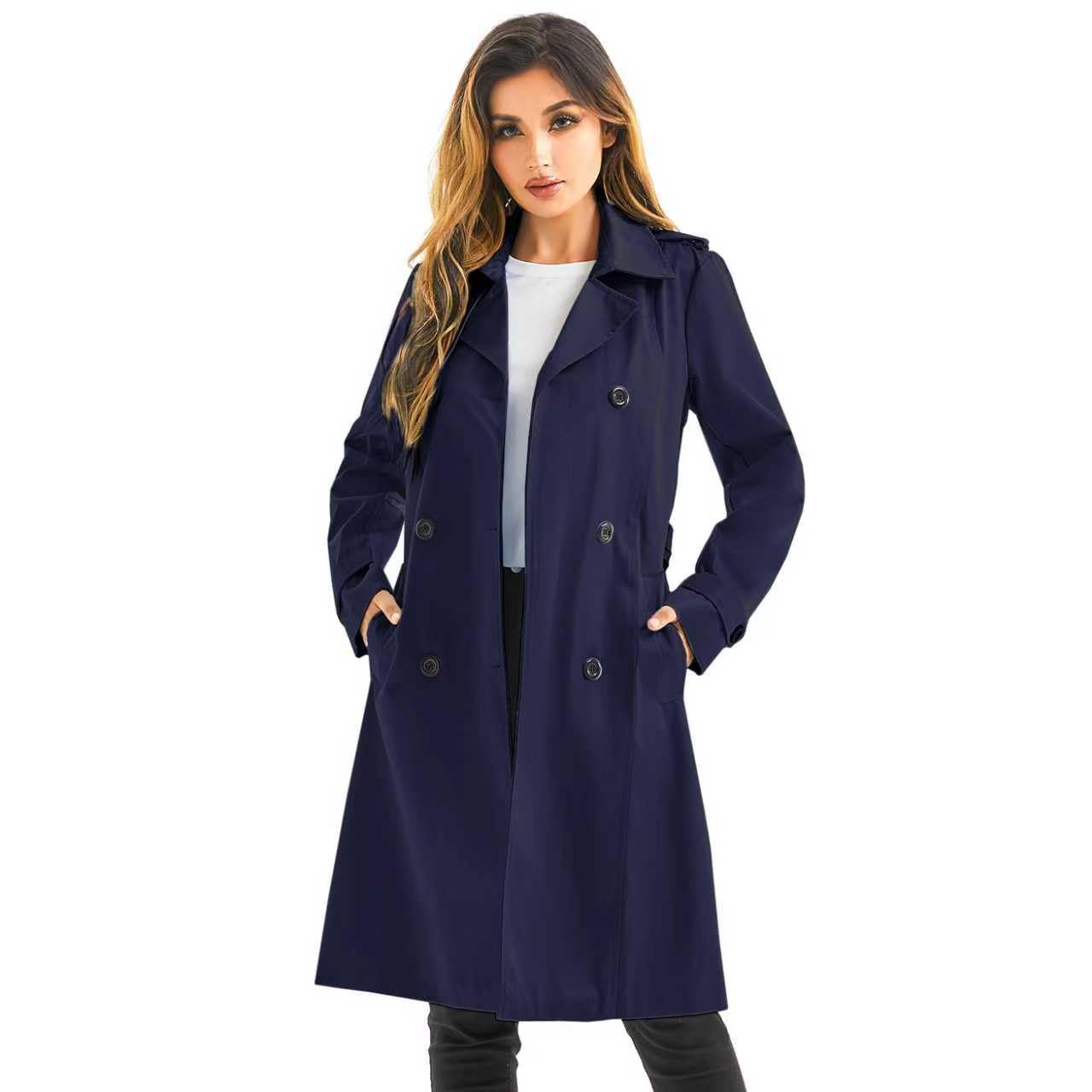 Garemcy Womens Long Waterproof Trench Coat Double Breasted Classic Lapel Coat Belted with Detachable Hood