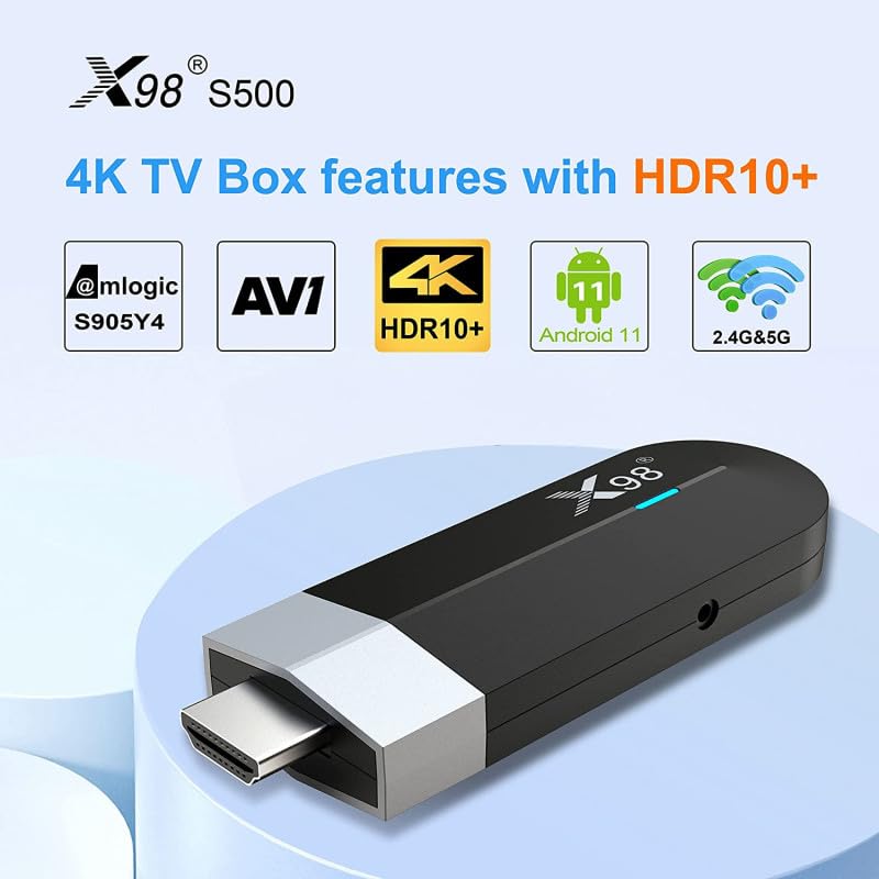 Mini Tv Stick X98 S500 Android 11 Amlogic CPU 4 Core 64bit 2GB RAM 16GB ROM 4K BT 4.0 Wi-Fi 2.4G 5.8G 3D HDR HLG