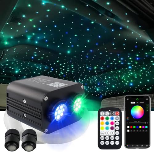Image of AMKI Dual Color 20W Twinkle Starlight Headliner Kit 600pcs 0.03in 9.8ft Fiber Optic Star Ceiling Light Sound Activated Music Mode APP /Remote Control Dual Port Light Box for Car Home Roof Decor