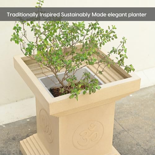 Image of Eha Earth Friendly 20 inch Tulsi Pot for Home Big Size with Additional 10 inch Pot | Pack of 2 | Made with Rice Husk Biocomposite | UV Protected Home Decor Plant Pots | Tulasi Kota Set | Sand Dune