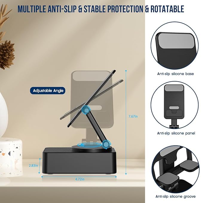 Image of CARE CASE JTP Foldable Mobile Phone Desk Holder, 360 Rotating Phone Stand with Wireless Bluetooth Speaker, 3 in 1 Mobile Phone Holder Stand
