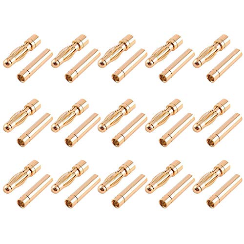 GTIWUNG 15 Paires 4mm Plaqué Or Connecteur Bullet 4,0 mm Banane Fiche Remplacement de Connecteurs Bullet Mâle Femelle pour Batterie RC Lipo