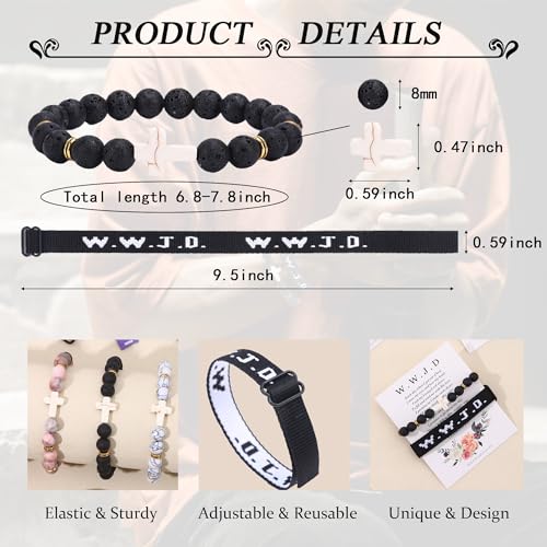 MOZAKA 12 PCS WWJD Braided Rope Bracelet Cross Pendant Beads Stretch Bracelet for Women Men What Would Jesus Do Religious Jewelry Gift3