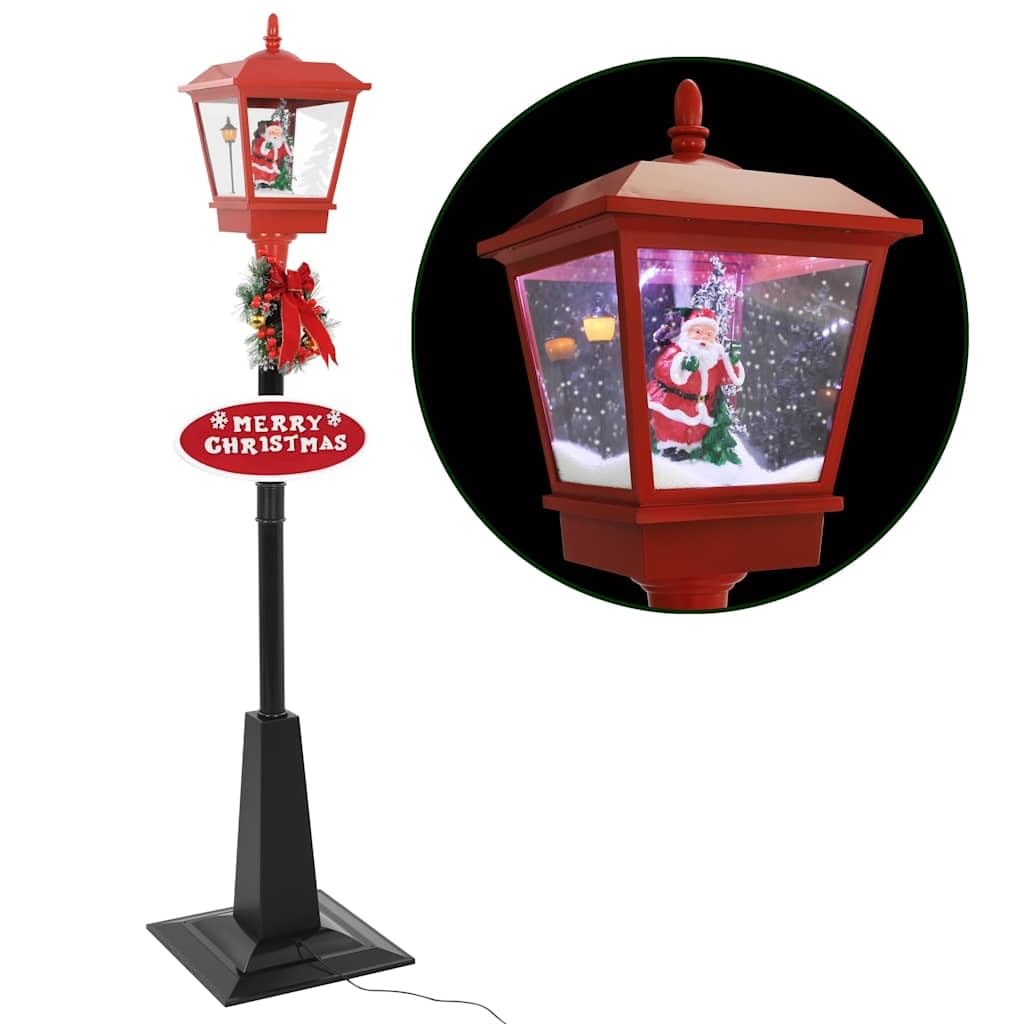Weihnachts-Straßenlampe mit Weihnachtsmann 180 cm LED, Innenbereich Deko mit Schnee, Kranz, MERRY CHRISTMAS Schild und fröhlicher Melodie, ABS PVC Material, Adapter, Kabel, Montagematerial