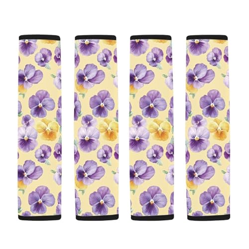 Image of AFPANQZ Purple Flowers Car Seat Belt Pads Cover Universal Fit Vehicle Seat Belt Comfort Shoulder Pads for Adults Children Seat Cushion Shoulder Straps Cushion for Bags