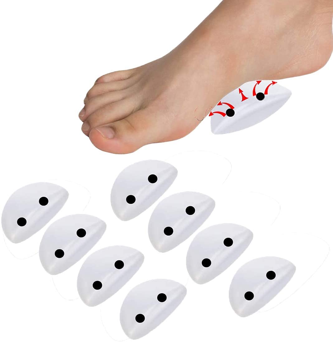 Mcvcoyh Arch Support Gel Pads with Megetic Pack of 8 High Arch Cushions - Adhesive Felt Foot Insert for Men Women - for Shoes, Sandals, Flip Flops,