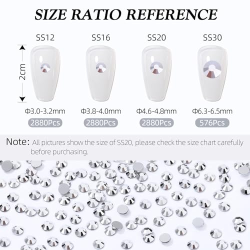 Image of Silver Flatback Rhinestones, Glass Rhinestones for Nail Art and Craft, Glue Fix, Loose Crystal Gemstones(Silver, SS16, 2880pcs, 3.8-4.0mm)