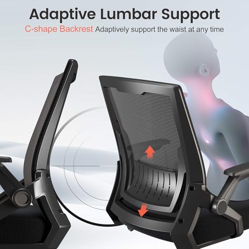 Image of GTPLAYER Ergonomic Office Chair with Flip-up Armrests Executive Computer Chair for Home Office, Breathable Mesh & Comfy Lumbar Support, Pack of 2, Black