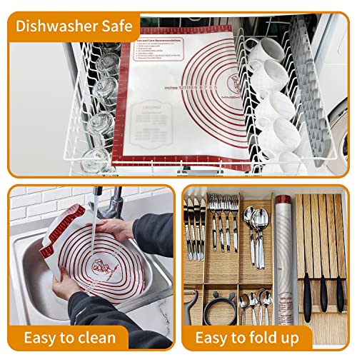 Silicone Baking Mat, Non Stick Silicone Pastry Mat with Measurement, Dough Rolling Mat, Silicone Kitchen Mat for Counter Fondant Mat Macaron Bread Mat for Baking Pizza and Cookies Pie Crust Oven Liner - Image 6