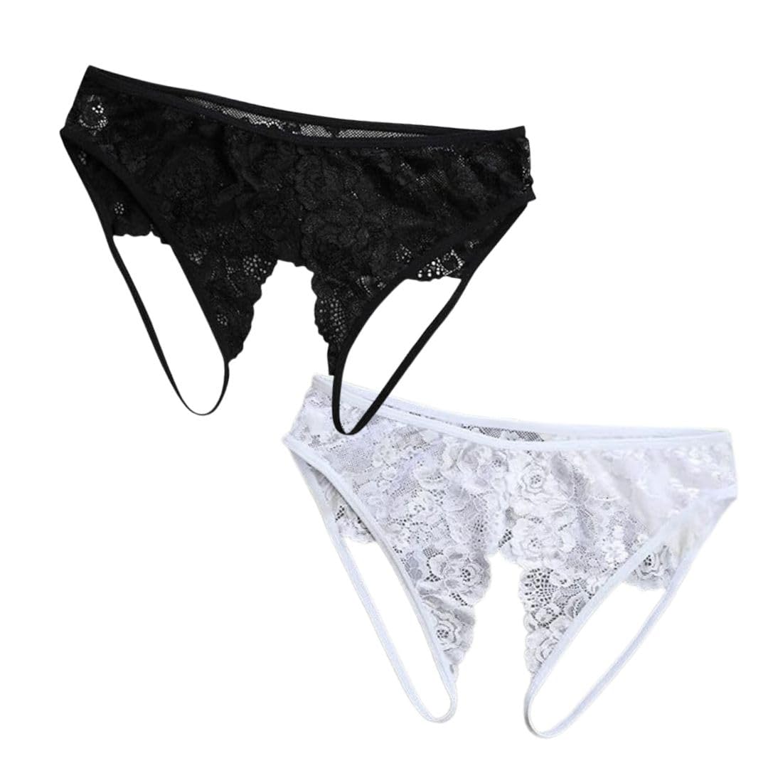 Women's Soft Lace Bikini Panties | Floral Hollow Design | Low Rise Breathable Fashion Underwear Pack of 2 (Black-White)-image-24