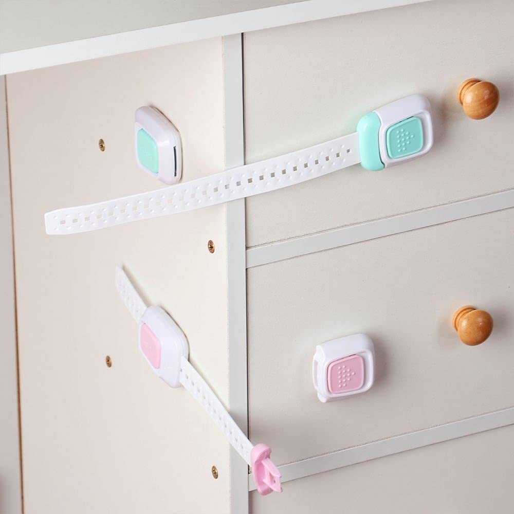1 PCS Blocco di Sicurezza Multifunzione Doppio Pulsante Bambino Anti-Pizzico A Mano Armadio Frigorifero Porta Serratura Bambino Blocco Sicurezza Cassetto(Gr�n)