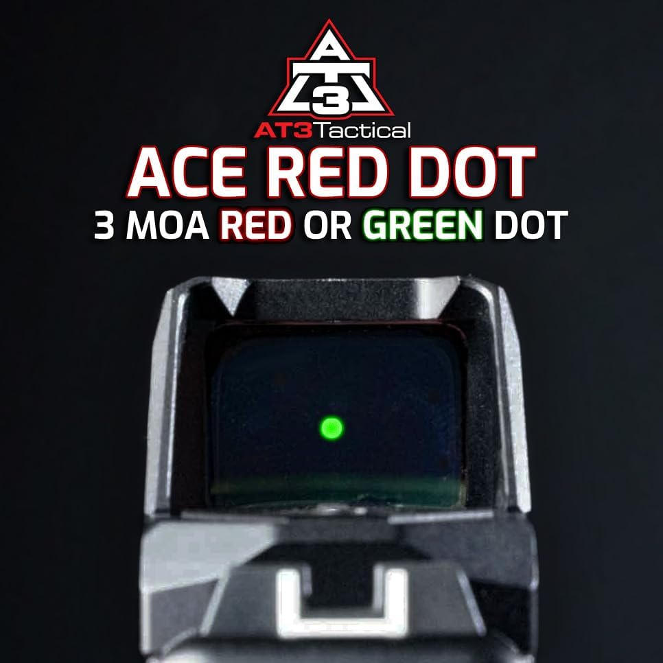 AT3 Tactical ACE 3 MOA Red Dot Sight w/Shake-Awake and Auto-Brightness - RMR Footprint (Red or Green Dot Available)