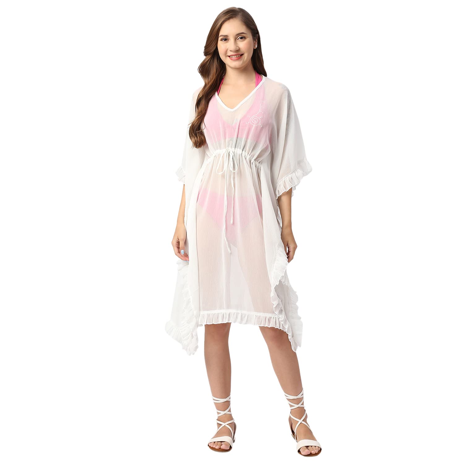Smarty Pants Women's Chiffon Solid White Color Kaftan Cover up.-picture-12