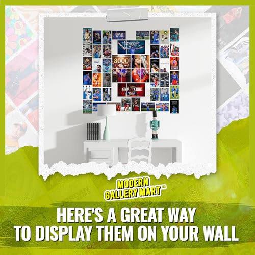 Image of MODERN GALLERY MART Pack of 54 Virat Kohli Wall Collage Kit Posters - 4 x 6 Inches Posters for Wall Decoration - Wall Art For Bedroom, Office, Living room, Dorm room - Glue Dots Included
