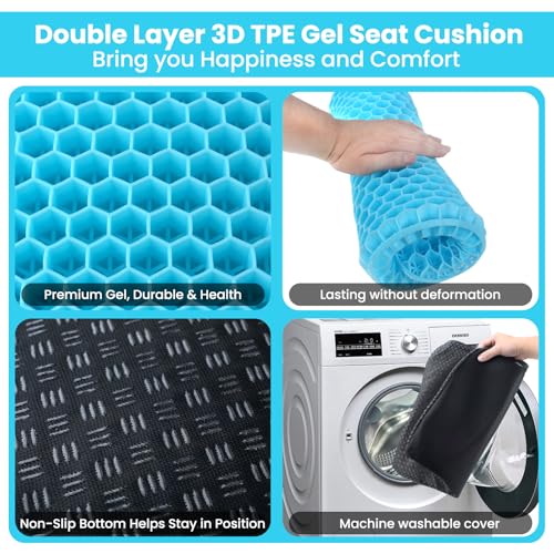 Image of Gel Seat Cushion, Orthopaedic Double Layer Thickening Seat Cushion with Non-Slip Fabric Cover, Breathable Chair Cushion, Gel Cushion, Seat Cushion for Office Chair, Kitchen Chair, Wheelchair,