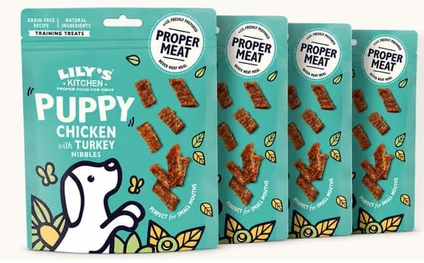 Lilys Kitchen Dog Treat Made with Natural Ingredients, 4 x 70g Puppy Dog Treats Nibbles Grain-Free Recipe (Chicken & Turkey)