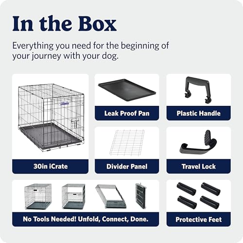 MidWest Homes for Pets iCrate Hundebox, klappbar, 1 Tür, Trennwand, auslaufsichere Bodenwanne, sichere Verriegelungen, Drahtgitterbox für mittelgroße Rassen, tragbar, robust, einfacher Aufbau, 76 cm