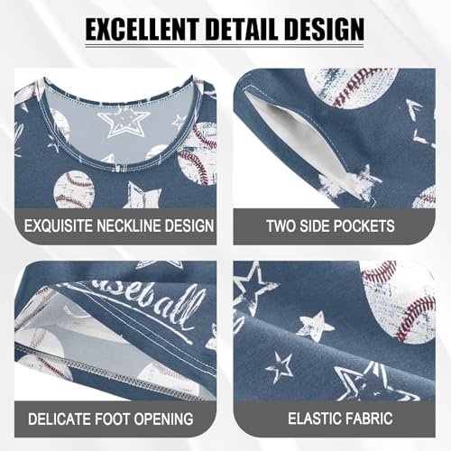 ALAZA Star Baseball Navy Blue Pajamas Set Short Sleeve Cotton Sleepwear Summer Pjs 2 Piece 5-14Y4