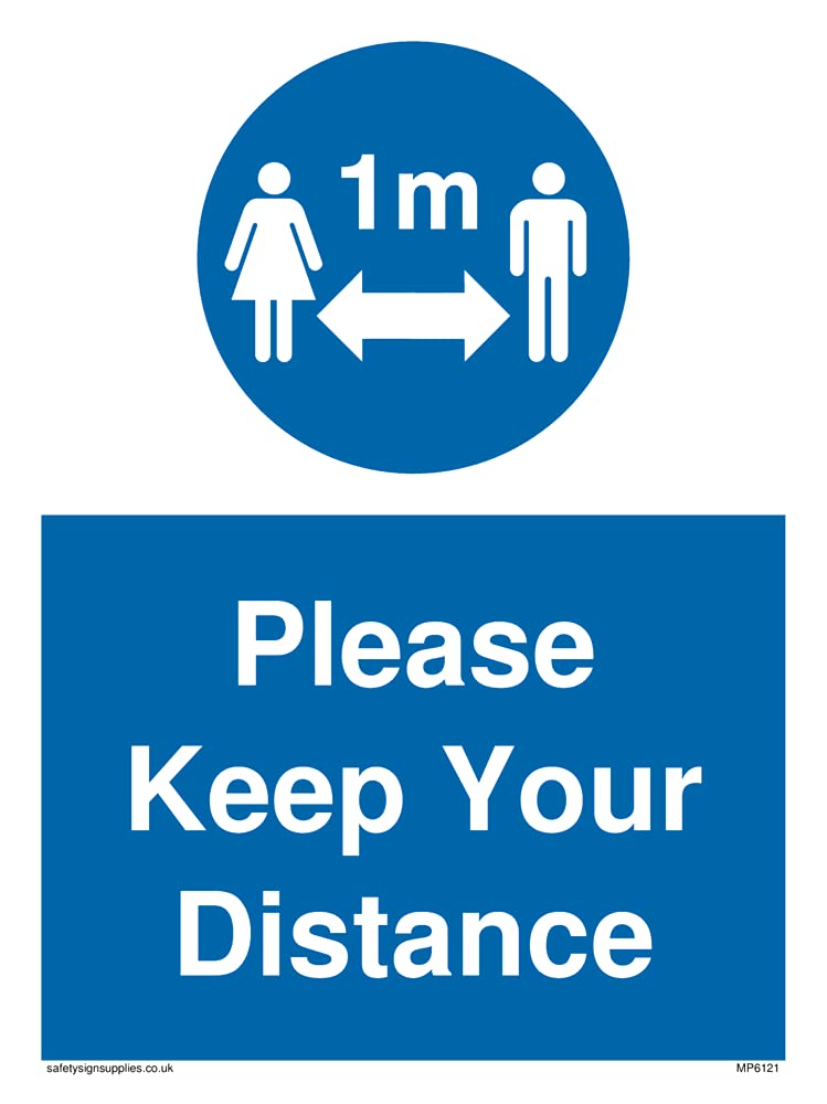 Pack of five - Social Distance 1m symbol with Please keep your distance Sign - 150x200mm - A5P