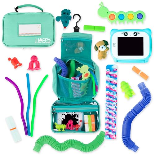 Image of Travel Essentials for Kids - All-in-One Hanging Bag with Toddler Toys, Road Trip Activities for Kids, Sensory Toys & Travel Games for Airplane Trips, Car Rides - Boys & Girls 3+ Years, Toddler Seafoam