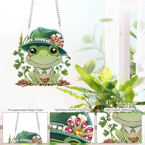 Image of AiYuanzsh Frog Diamond Painting Pendant Kit, 5D DIY Diamond Art Hanging Ornament with Chain, Paint by Number Acrylic Wall Decor, Craft Gift for Adults