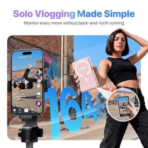 Image of SYNCO Xview Selfie Monitor Screen for iPhone 7-17 Series, Touchscreen Secure Private Wireless P2P, 4K /1080p Magnetic Back Camera Vlog Monitor with 164FT Range for YouTube TikTok Live Streaming (Pink)