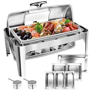 13 QT Chafing Dish Buffet Set,Stainless Steel Food Warmer with Perspective Window for Parties, Wedding, Birthday,Catering, Hotels and Weddings,1 Full&2 Half&3 Third Size Pan