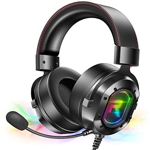 Image of RUNMUS K3 USB Over Ear Wired Gaming Headphone with 7.1 Surround Sound Technology with Noise Canceling Mic & RGB Lights, Comfortable Memory Foam, Compatible with Xbox, Laptop, Mac