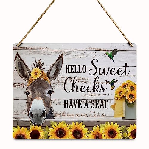 ZHAMEN Funny Bathroom Decor Donkey Sunflower Decor Wooden Wall Sign Farmhouse Wall Hanging Plaque Sign for Home Coffee Backyard Office Bathroom Bedroom Bar Cafe Garage Restroom Toilet