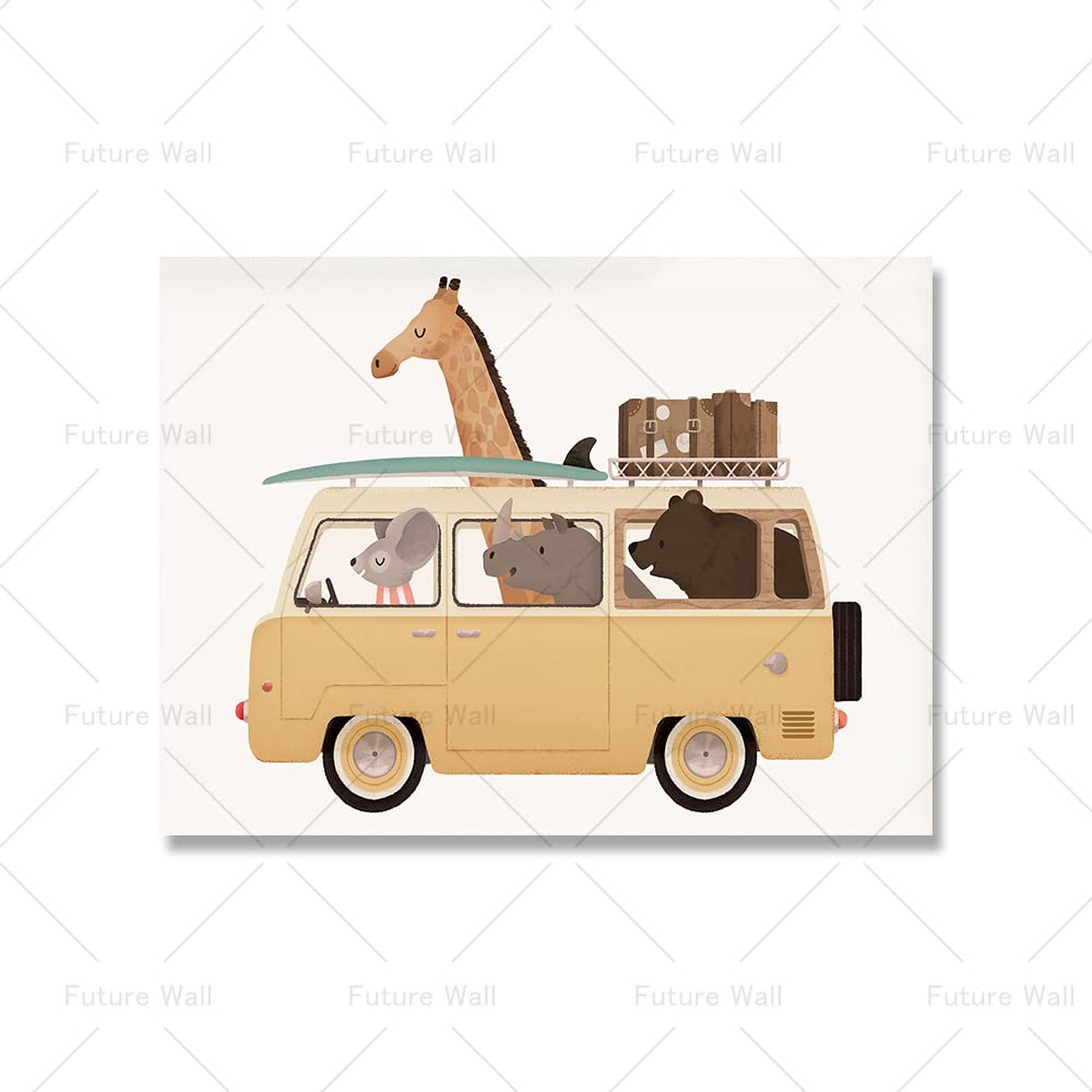 Youihom 4 Laminas Decorativas Pared Niños Automobile Cuadro Animales Habitacion Infantil Lienzo Dormitorio Niña Poster Pared Bebe Cuadros Infantiles 21 x 30 cm sin Marco