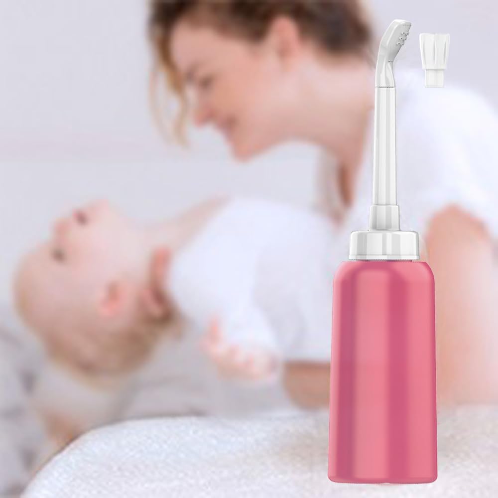 Wolfbeam The Original XL Butt Shower Portable Bidet 17oz with 2 Nozzle Scalable Tube 500ml Travel Bidet Douche Bottles for Women - Peri Bottle Postpartum for Feminine Care (Pink, 500)