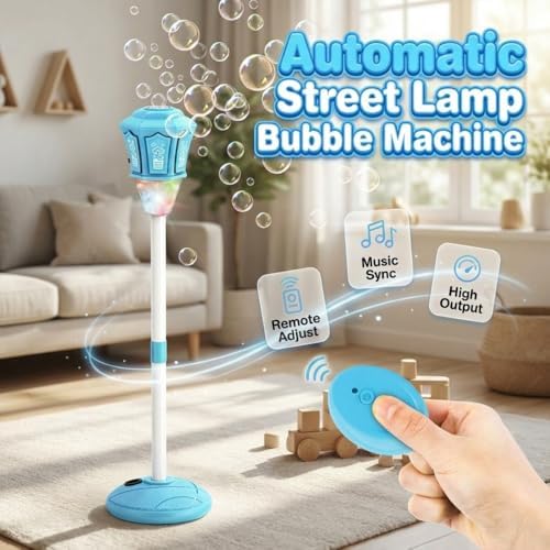 Automatic Bubble Machine, 2026 New Standing Bubble Blower with Lights & Music, Adjustable Height Bubble Maker, Bubble Machine for Parties Birthday Wedding Outdoor (Blue) - 1