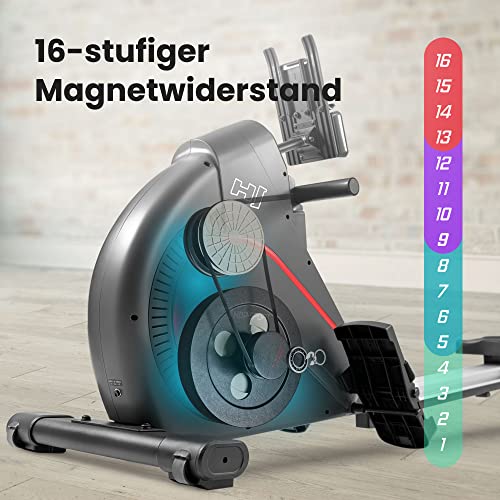 Hop-Sport HS-095R Rudergerät klappbar für zuhause inkl. Unterlegmatte – Rudermaschine mit Magnetwiderstand, LCD-Display… – Bild 4