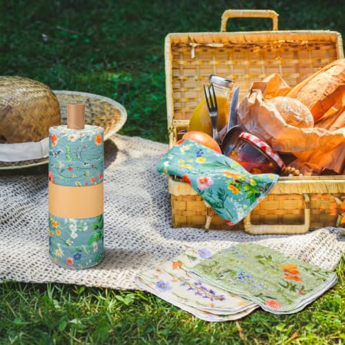 Image of Redbaker 36 Pcs Reusable Paper Towels Rolls Kitchen Towels Bulk Washable Paperless Cloth Cotton Hand Napkins with Cardboard Reusable Napkins for Kitchen Bathroom (Flower Style)