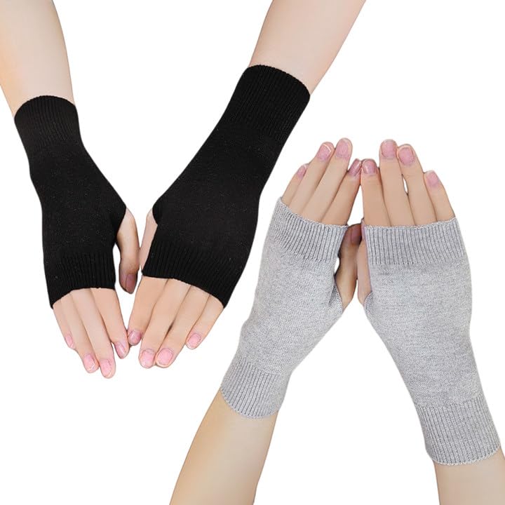 LUFFLOK 2er-Pack Fingerlose Wollhandschuhe für Damen und Herren, Winterwarme Touchscreen Handschuhe ohne Fingerkuppen,Stulpen Damen Hände für Arbeit und...
