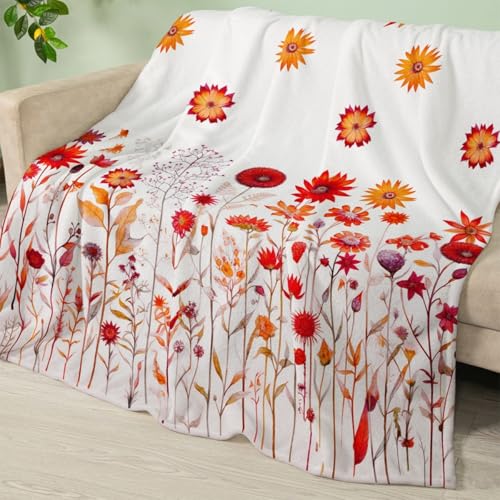 Manta Sofa Verano Planta Naranja Roja Plaid Sofa Verano Franela Plaid Cama Lavable Jarapas para Sofas Suave Colcha Multiusos para Sofas Duradero Manta Toda la Temporada Blanket 150x200cm