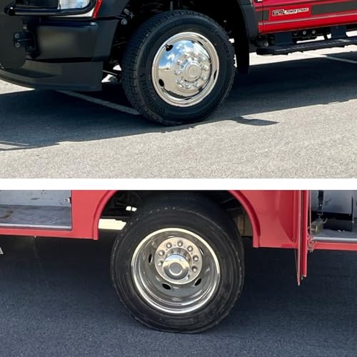 Image of 4pcs 19.5 inch 10 Lug Hubcaps Polished Stainless Steel Dually Wheel Simulators Compatible with 2005-2025 Ford F450 F550, Nice Looking and Durable Bolt On Wheel Cover with Full Kit Tools