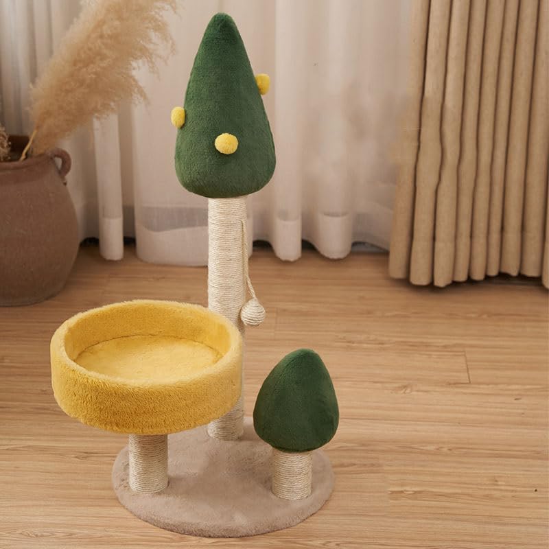 MONOGUE Middle Cat Scratching Post, 65 cm Tall Sisal Cactus Cat Scratcher with 3 Different Height Poles and Hanging Ball Cat Interactive Toy for Cats Indoor Climbing Playing, Gift for Cats (Tree)