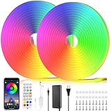 iCreating RGB LED Neon Rope Lights, 32.8ft Music Sync Neon Light Strip with Remote APP Multi Color Changing Flexible LED Strip Lights 12V Indoor Outdoor Waterproof DIY Multicolor Neon LED Rope Light